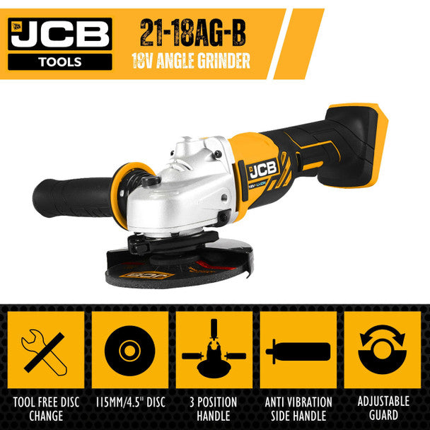 18V Cordless Angle Grinder 115mm / 4 1/2" Bare Unit (M14 Thread) | JCB