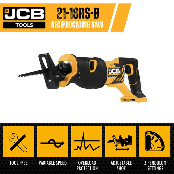 18V Cordless Reciprocating Saw, Body Only, Fits 2-5Ah Li-Ion Battery | JCB