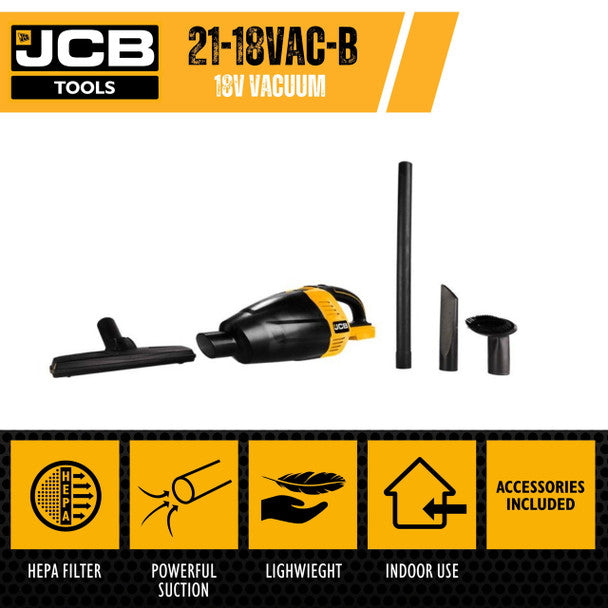 18V Handheld Vacuum Cleaner, 50mBar Max. Pressure, 2-5Ah (Bare Unit) | JCB