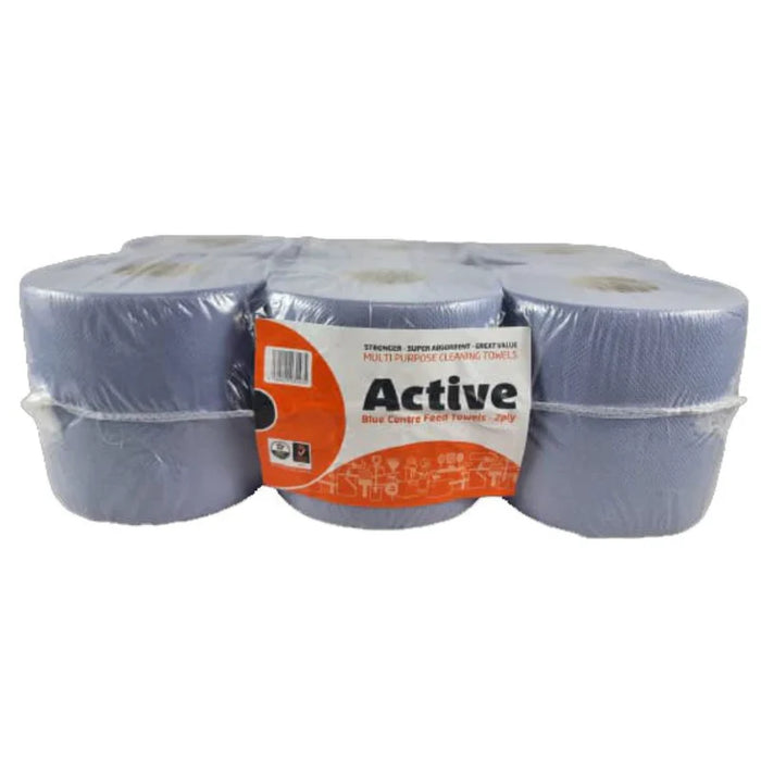 ACTIVE 6 Pack of 2 Ply Blue Roll 120 Metre LE Centrefeed | WEPA (Sirius)