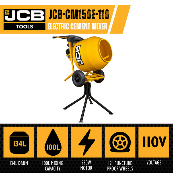 110V 134L Seam Welded Tip-Up Cement Mixer 550W Electric Motor | JCB