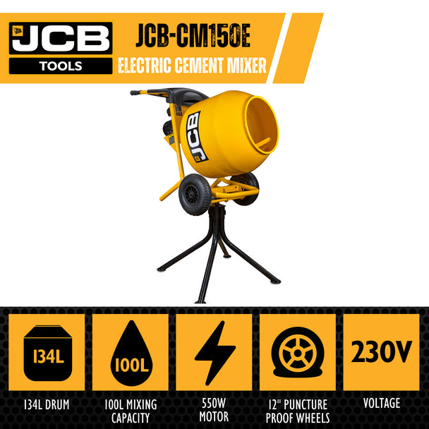 Electric 230V 134L Seam Welded Cement Mixer 550W 100L Working Capacity | JCB