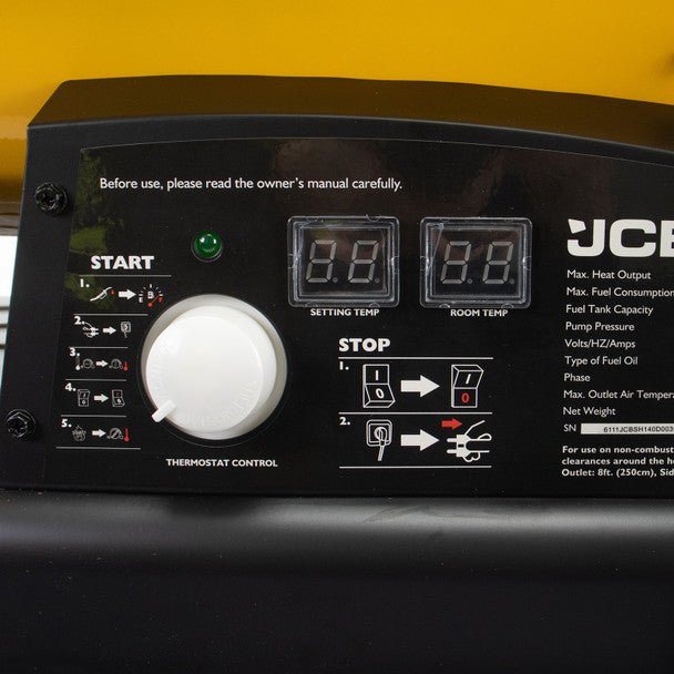 140,000BTU / 37kW Diesel Space Heater, 800m3 Coverage, Kerosene or Diesel, Thermostat | JCB