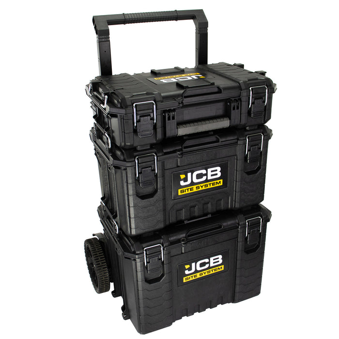 JCB Site System, 3 Piece Modular Tool Storage, Box & Organiser With Cart, 9" Wheels | JCB