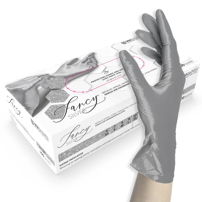 Disposable Nitrile Examination Gloves Chemical Protection Fancy Silver | Unigloves