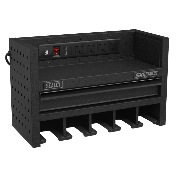 Power Tool Storage Rack With Drawer & Power Strip | Sealey