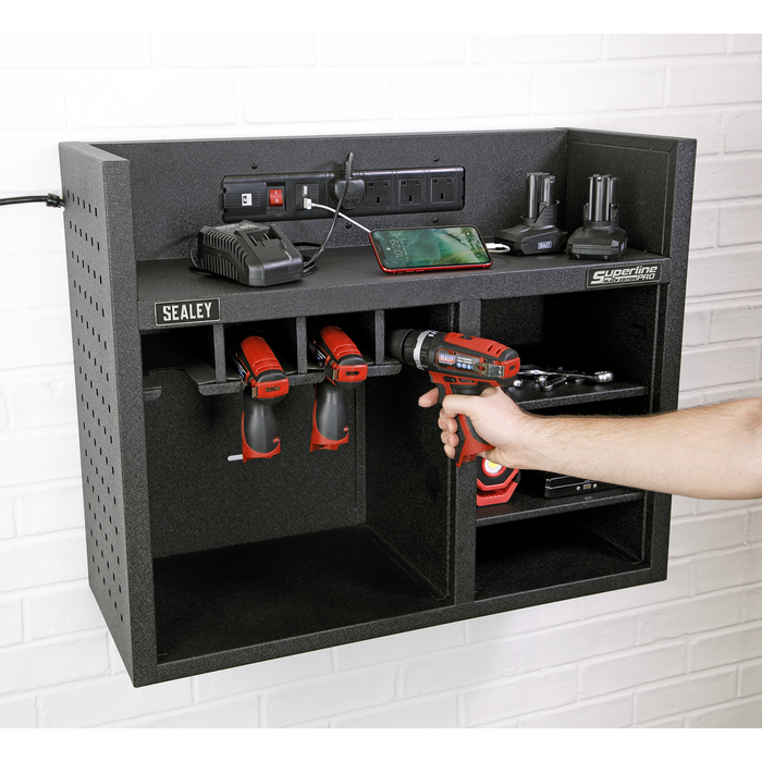 Power Tool Storage Rack With Power Strip | Sealey