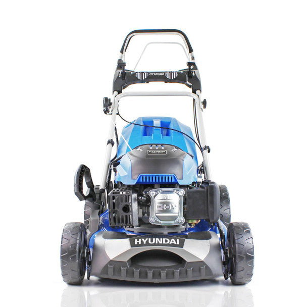 139cc 4-in-1 Electric-Start Self-Propelled Petrol Lawnmower, Mulch, Rear & Side Discharge, Hose Connector (18" / 46cm) | Hyundai