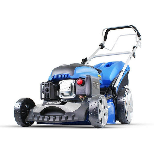 139cc 4-in-1 Self-Propelled Petrol Lawnmower, Mulch, Rear & Side Discharge, Hose Connector (18" / 46cm) | Hyundai