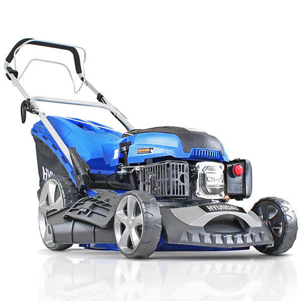 139cc 4-in-1 Self-Propelled Petrol Lawnmower, Mulch, Rear & Side Discharge, Hose Connector (18" / 46cm) | Hyundai